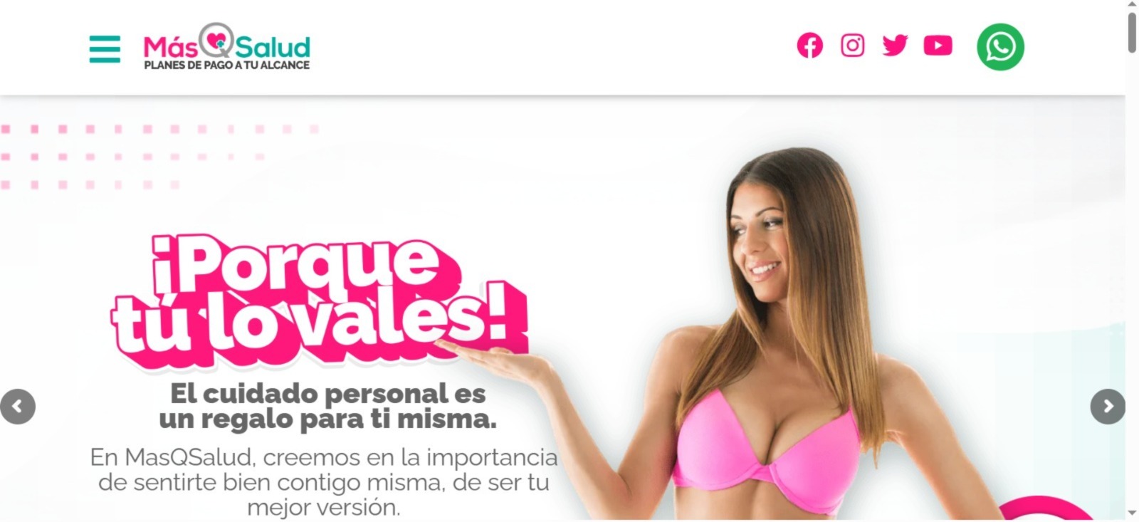 MásQSalud: Sitio de planes de pago y cuidado personal: hero, catálogo de servicios y canales de contacto para convertir visitas en citas.